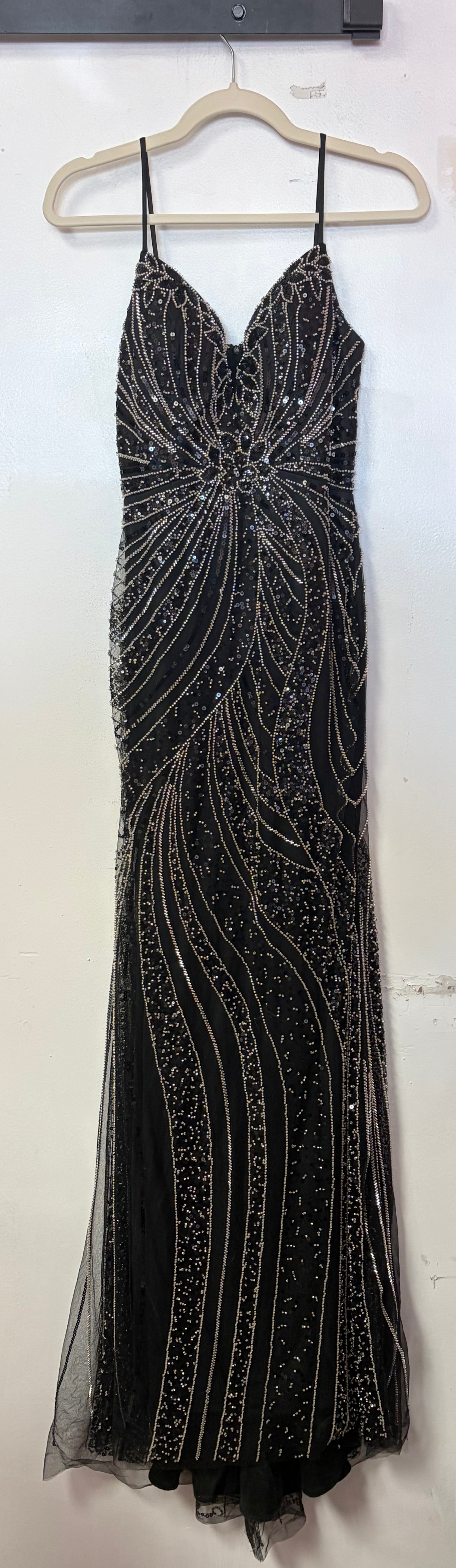 Ed Young Black & Silver Beaded Formal Gown