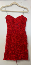 Amelia Couture 7053S Red Strapless Lace Mini Dress