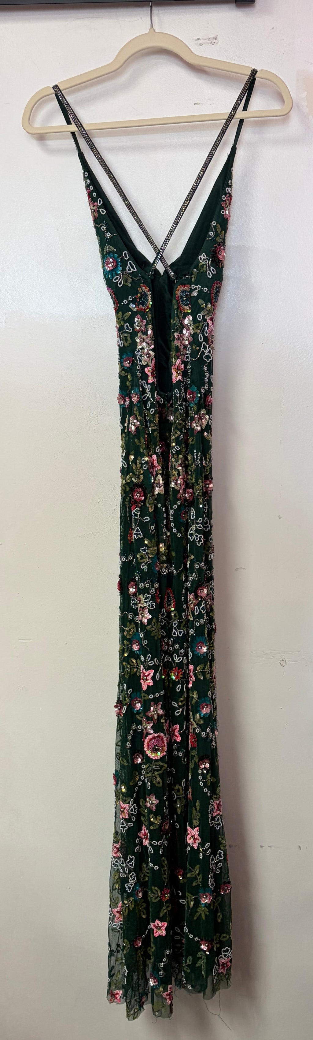 Primavera Couture 3073 Emerald Green Floral Beaded Evening Gown
