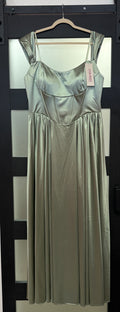 Amoris by Cinderella Divine T612 Sage Satin Corset A-Line Formal Dress with Lace-Up Back