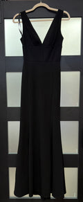 Cinderella Divine Black Plunging V-Neck Mermaid Formal Gown