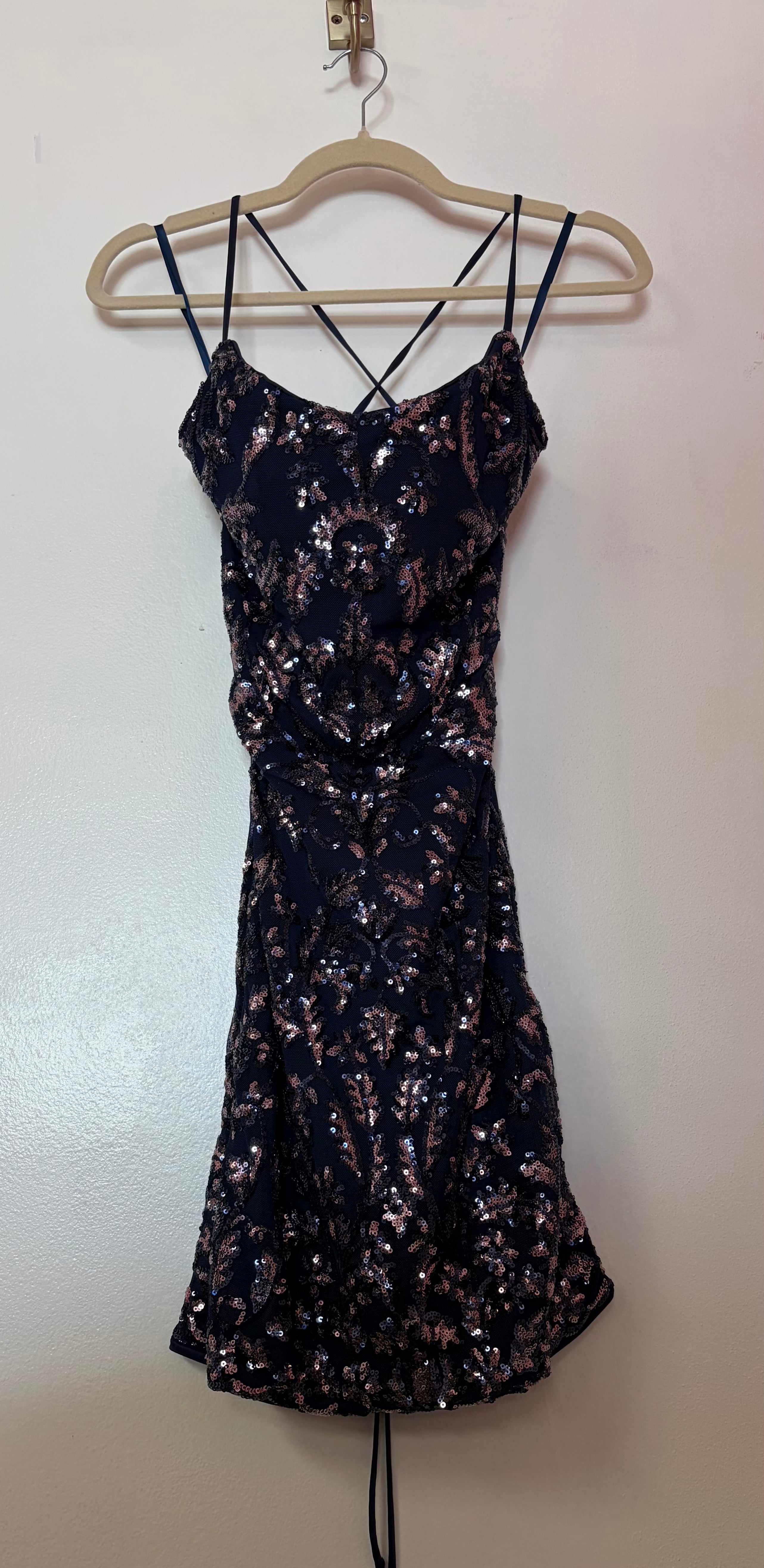 La Femme 30149 Indigo Sequin Lace-Up Back Homecoming Dress