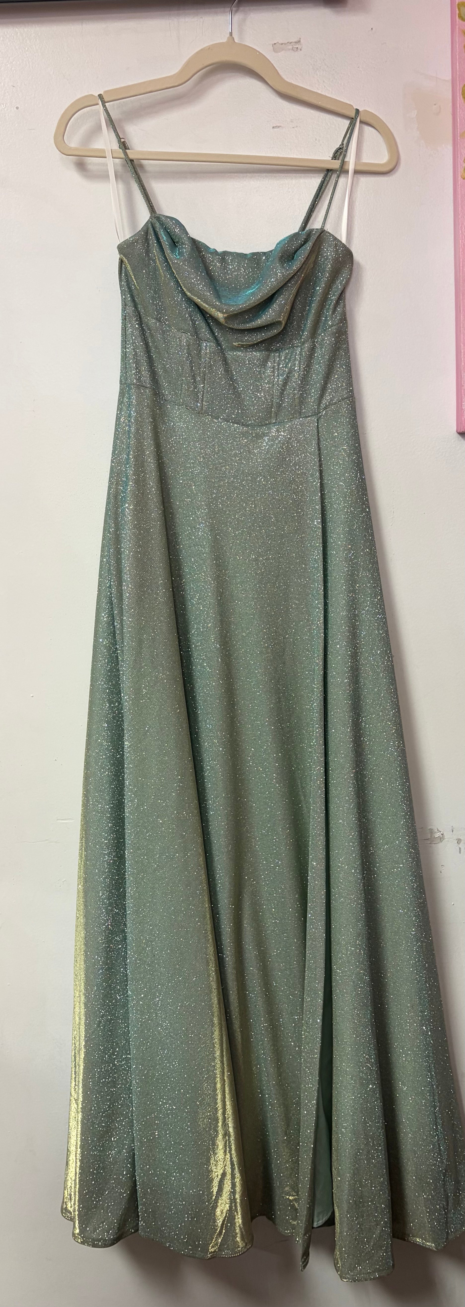 Windsor Sage Green Glitter Cowl Neck Gown