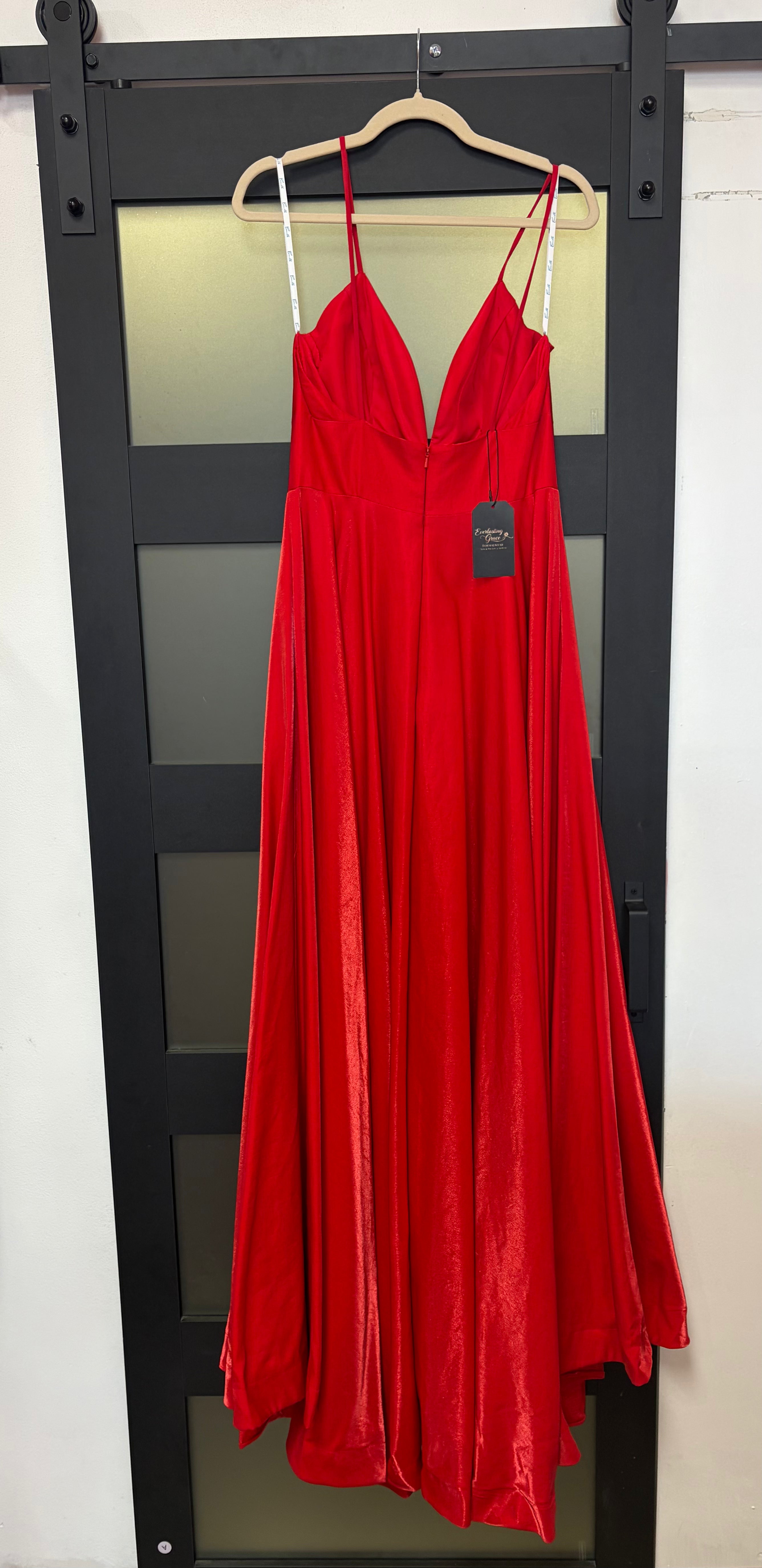 Camille La Vie Red Satin A-Line Gown