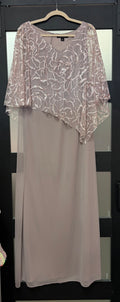 Ignite Evenings Taupe Sequin Floral Capelet Evening Gown