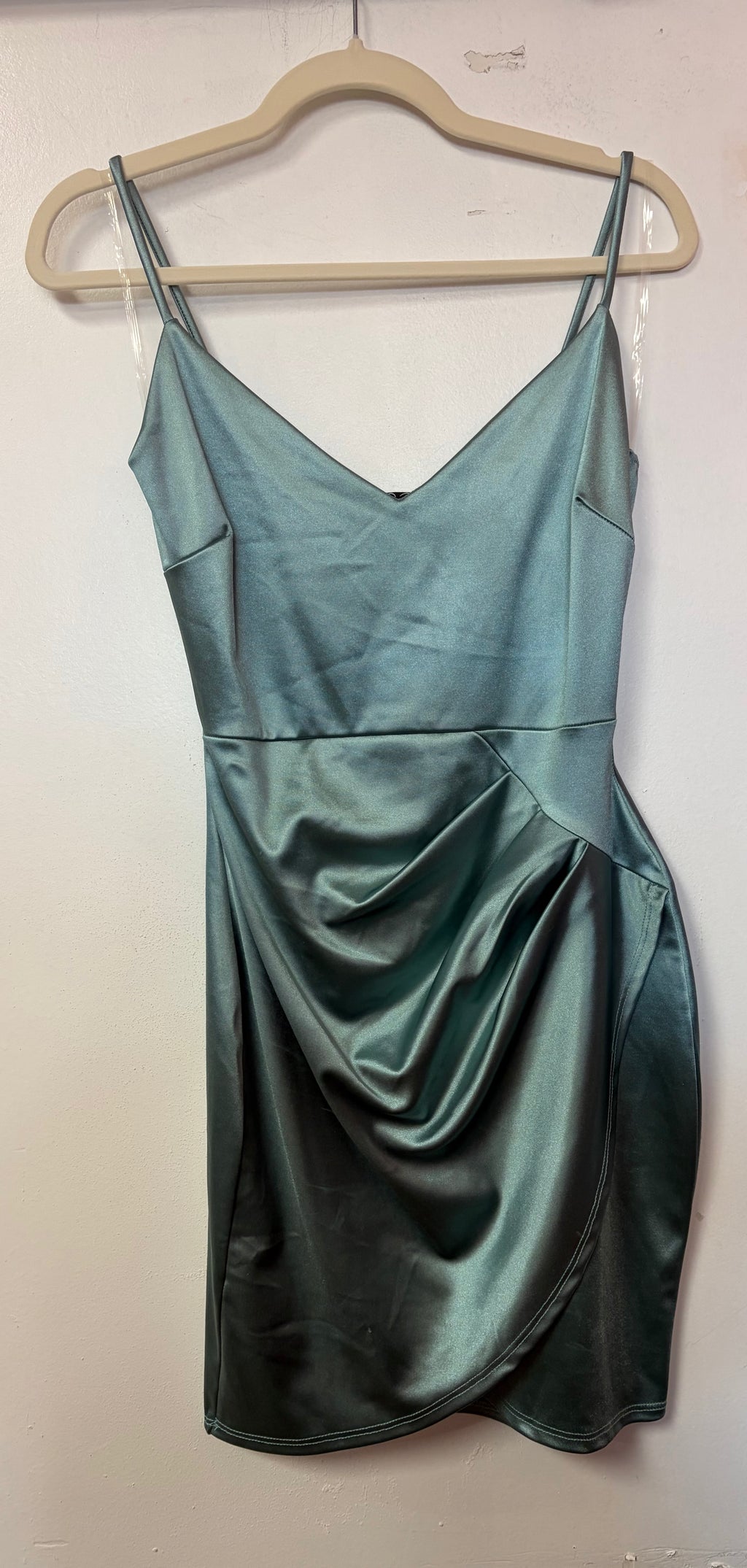 Windsor Teal Satin Draped Mini Dress