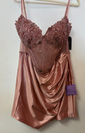 LaDivine CC503 Rose Gold Embellished Corset Homecoming Dress with Beaded Floral Appliqué