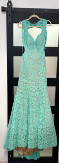 La Femme 20117 Mint Lace Mermaid Gown with Open Keyhole Back