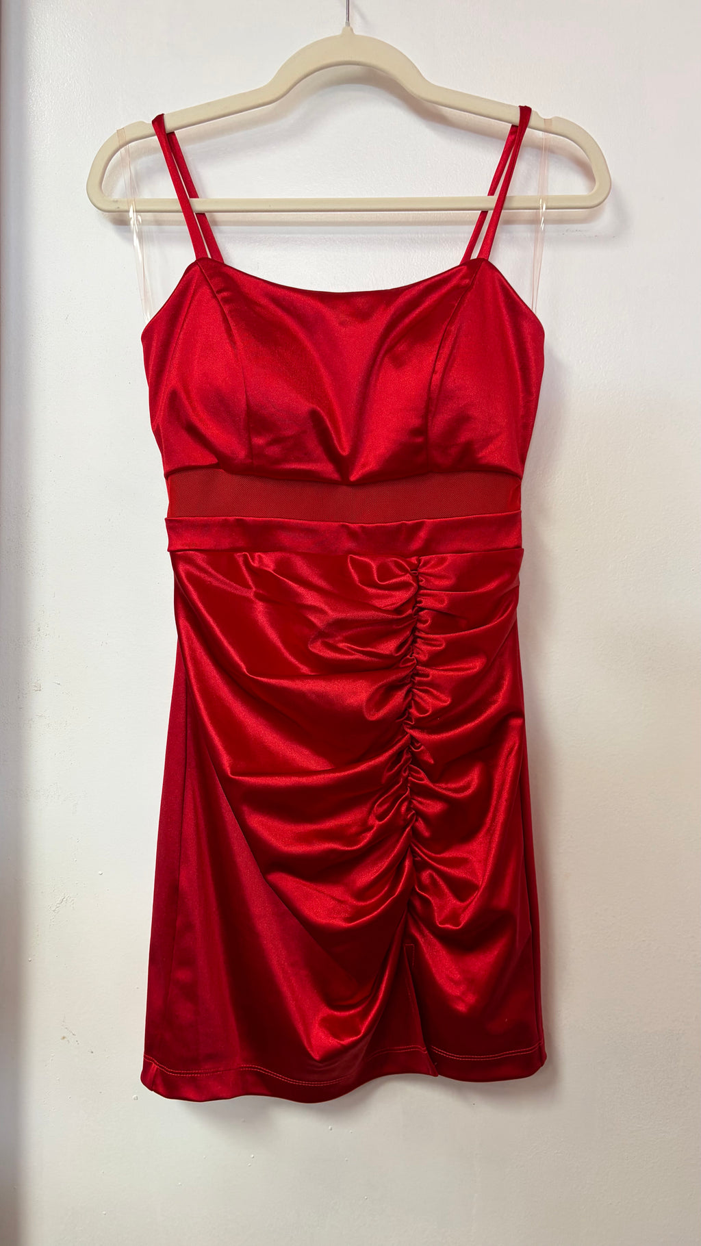 Honey & Rosie Red Satin Ruched Mini Dress