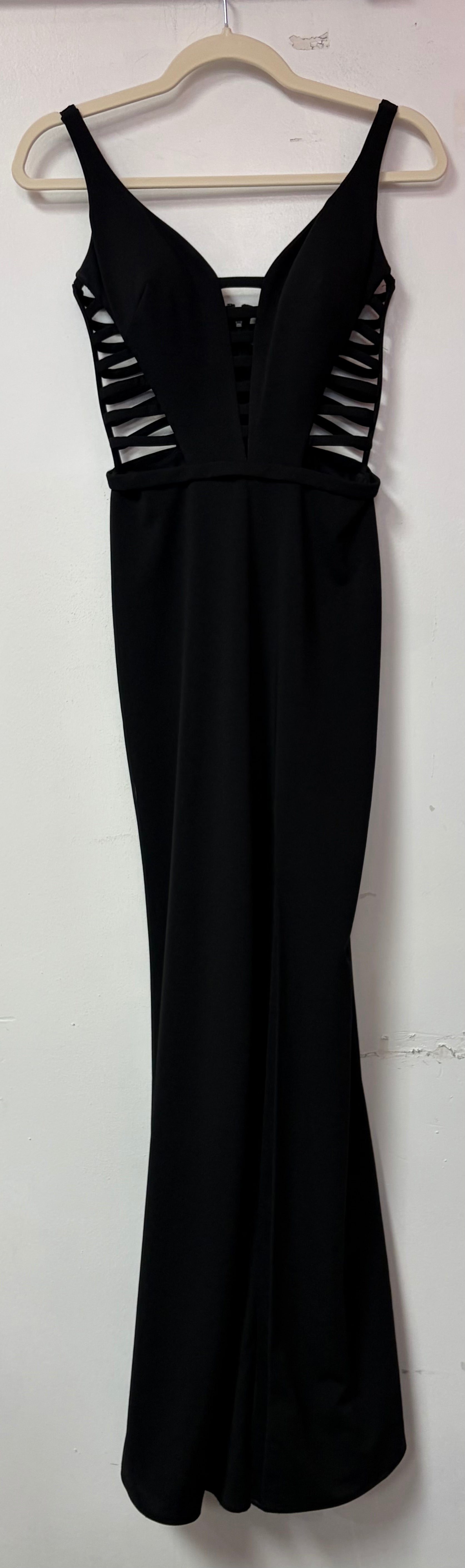La Femme 22245 Black Plunging Strappy Cutout Gown