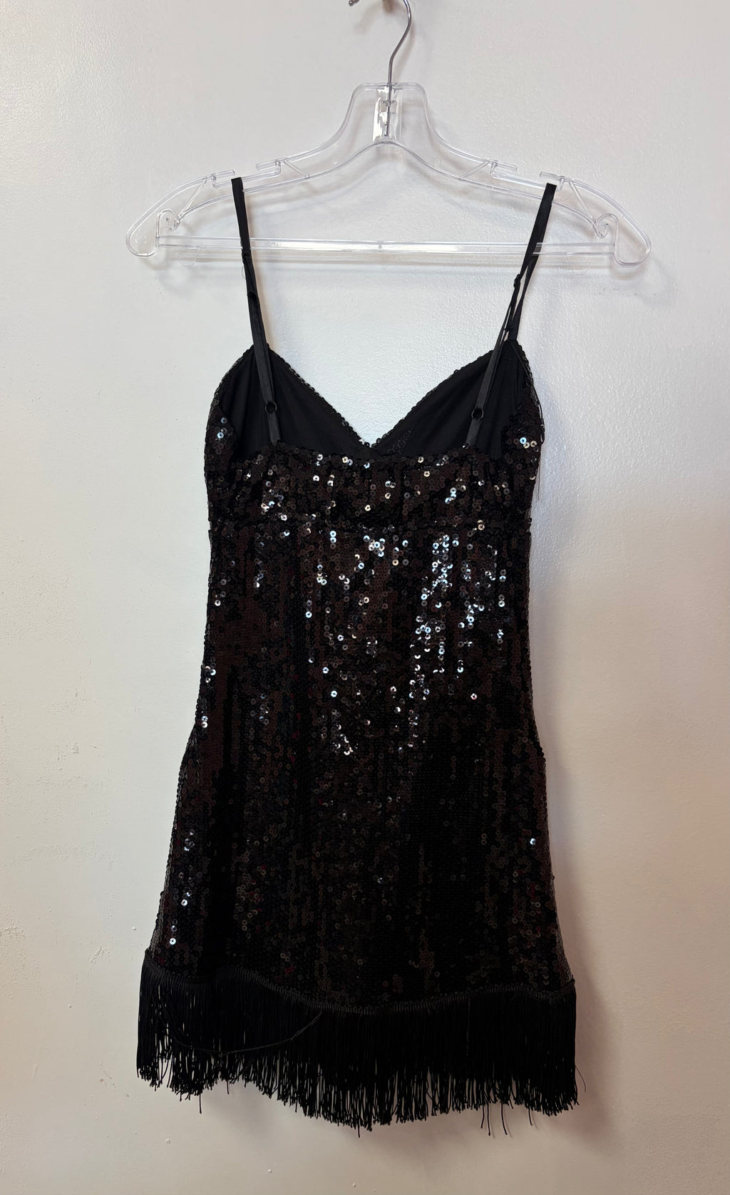 Black Sequin Fringe Flapper Mini Dress