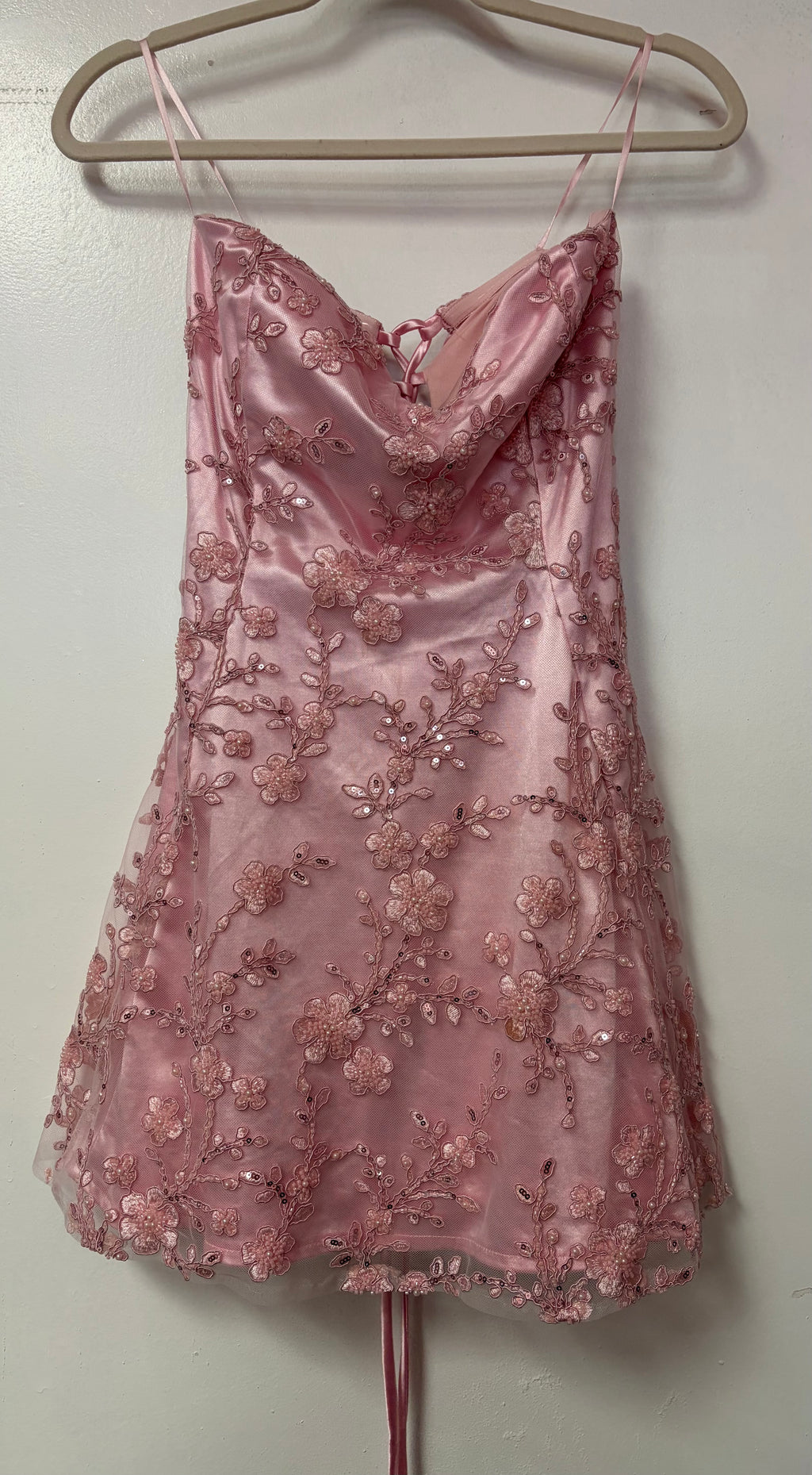 Windsor Dusty Rose Floral Embroidered Lace-Up Homecoming Dress