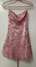 Windsor Dusty Rose Floral Embroidered Lace-Up Homecoming Dress