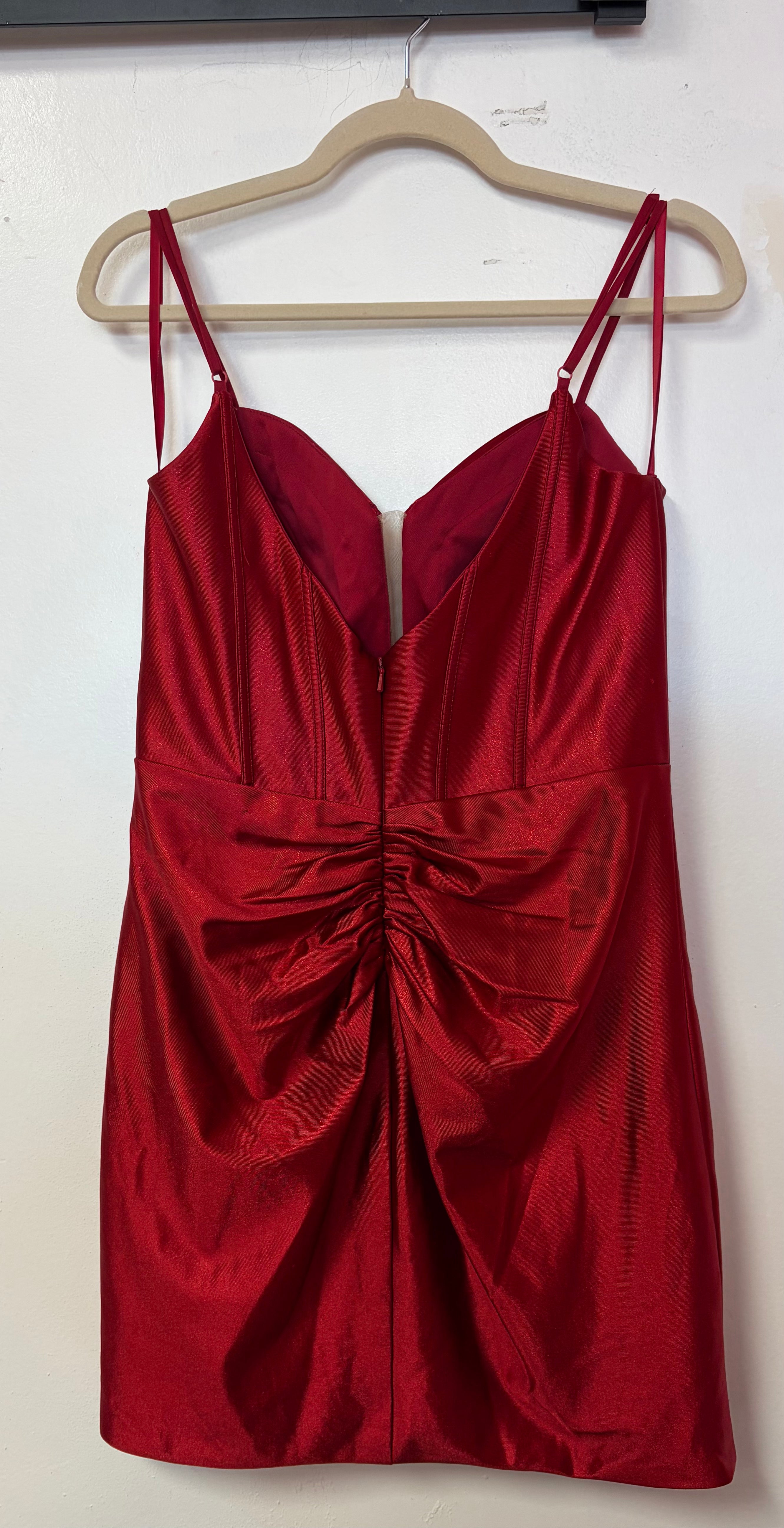 Abby Paris 94192 Red Shimmer Corset Mini Dress