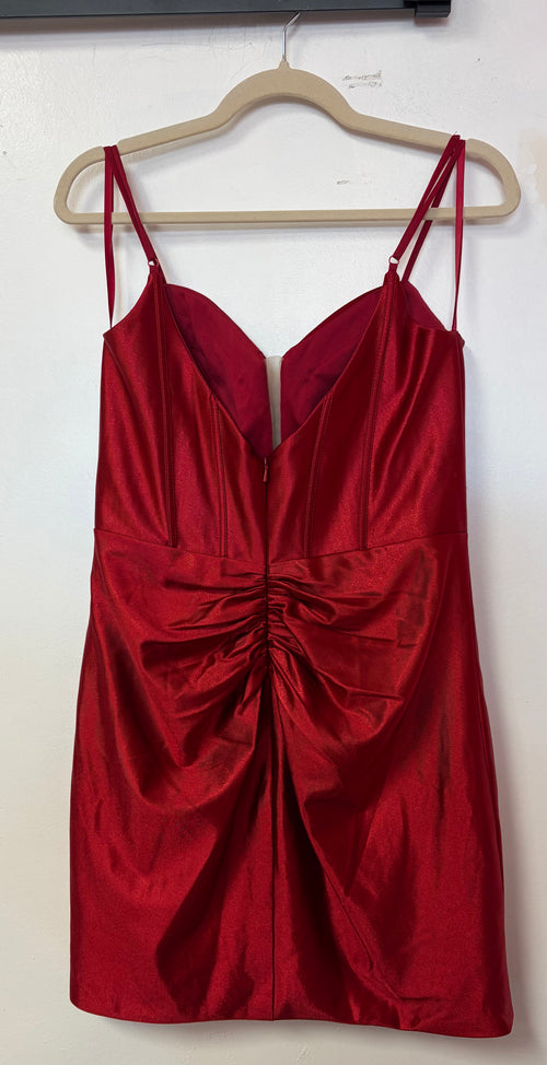 Abby Paris 94192 Red Shimmer Corset Mini Dress