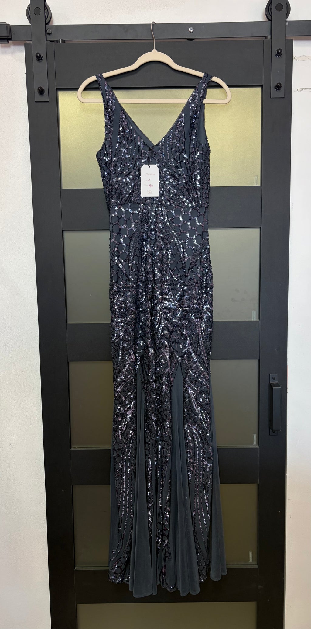 Nightway Midnight Honeycomb Sequin Mermaid Gown