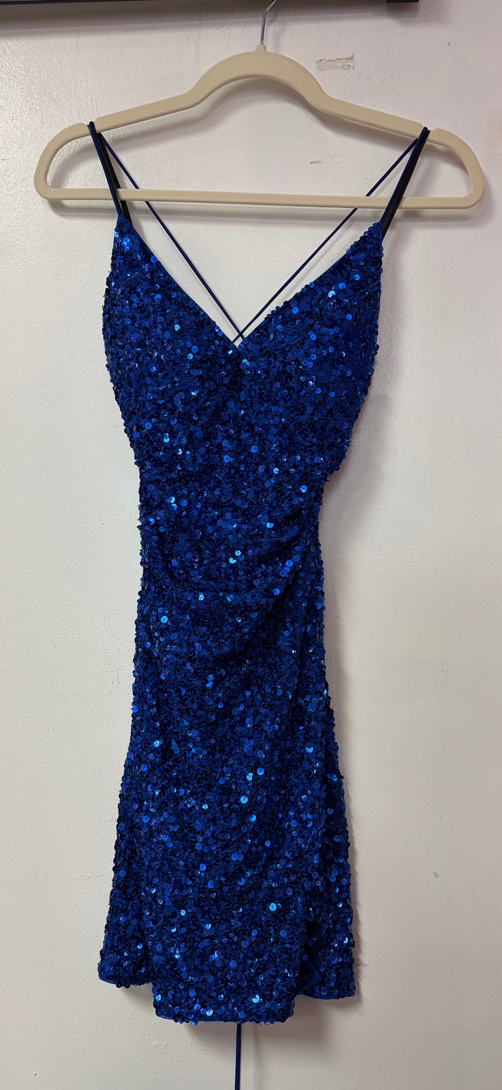 Primavera 3891 Royal Blue Sequin Lace-Up Mini Dress