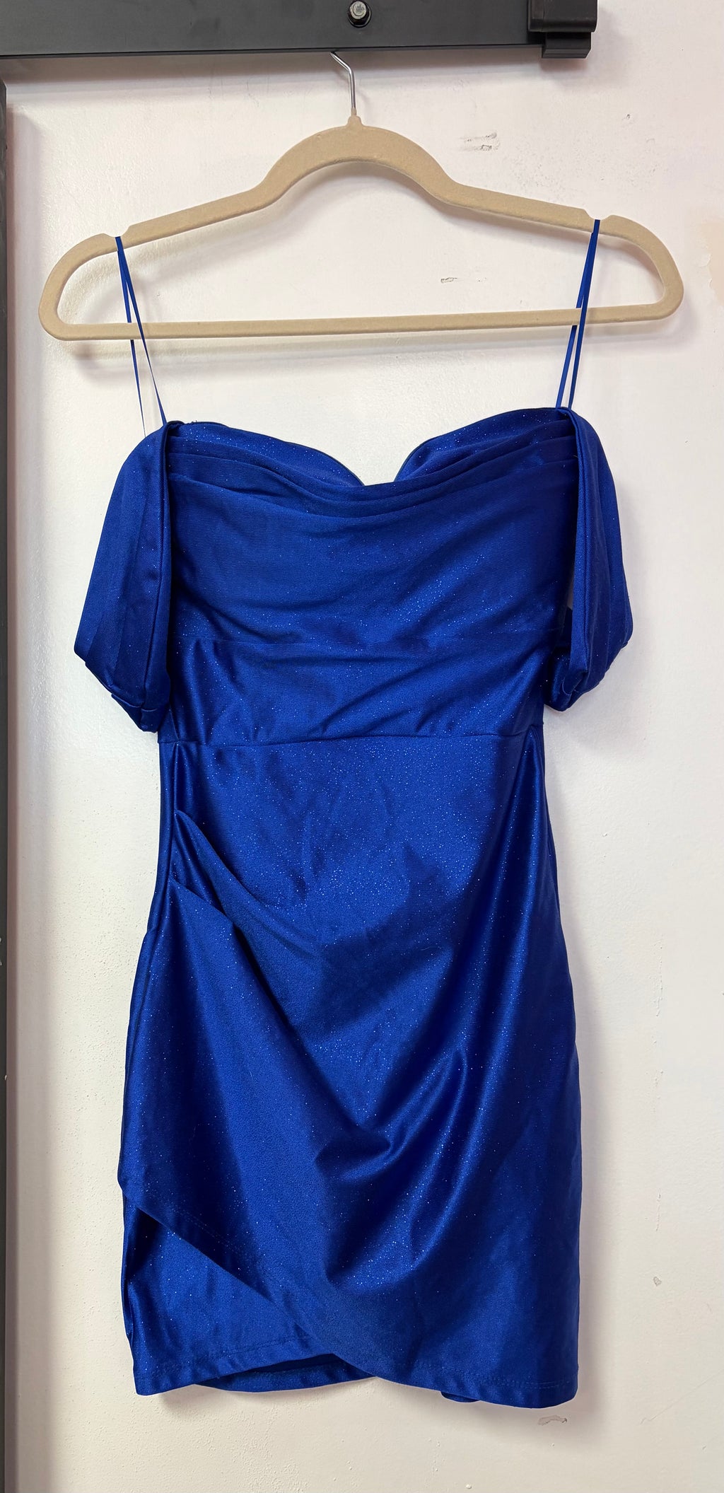 Windsor Royal Blue Off-the-Shoulder Satin Cocktail Dress