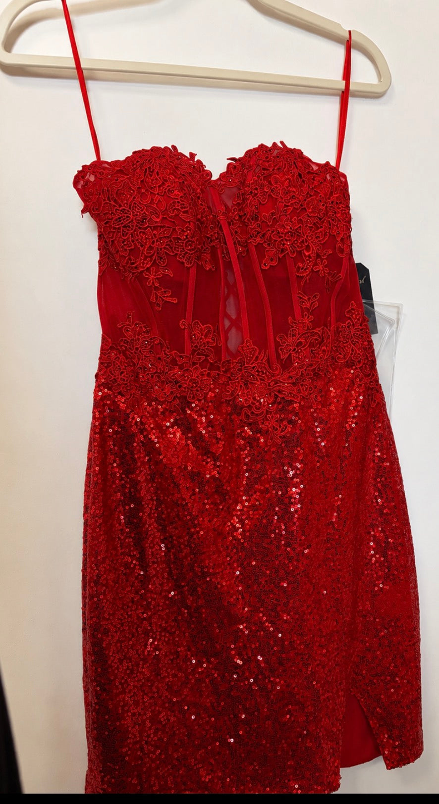 Stella Couture Red Sequin Lace Corset Cocktail Dress – Sweetheart Neckline Formal Party Gown
