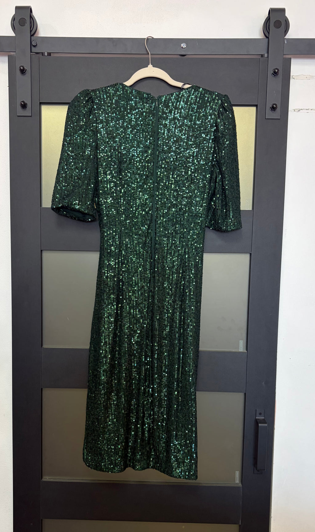 Calvin Klein Emerald Sequin Faux Wrap Cocktail Dress