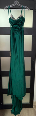 Portia & Scarlett XO051 Emerald Satin Beaded Cowl Prom Gown