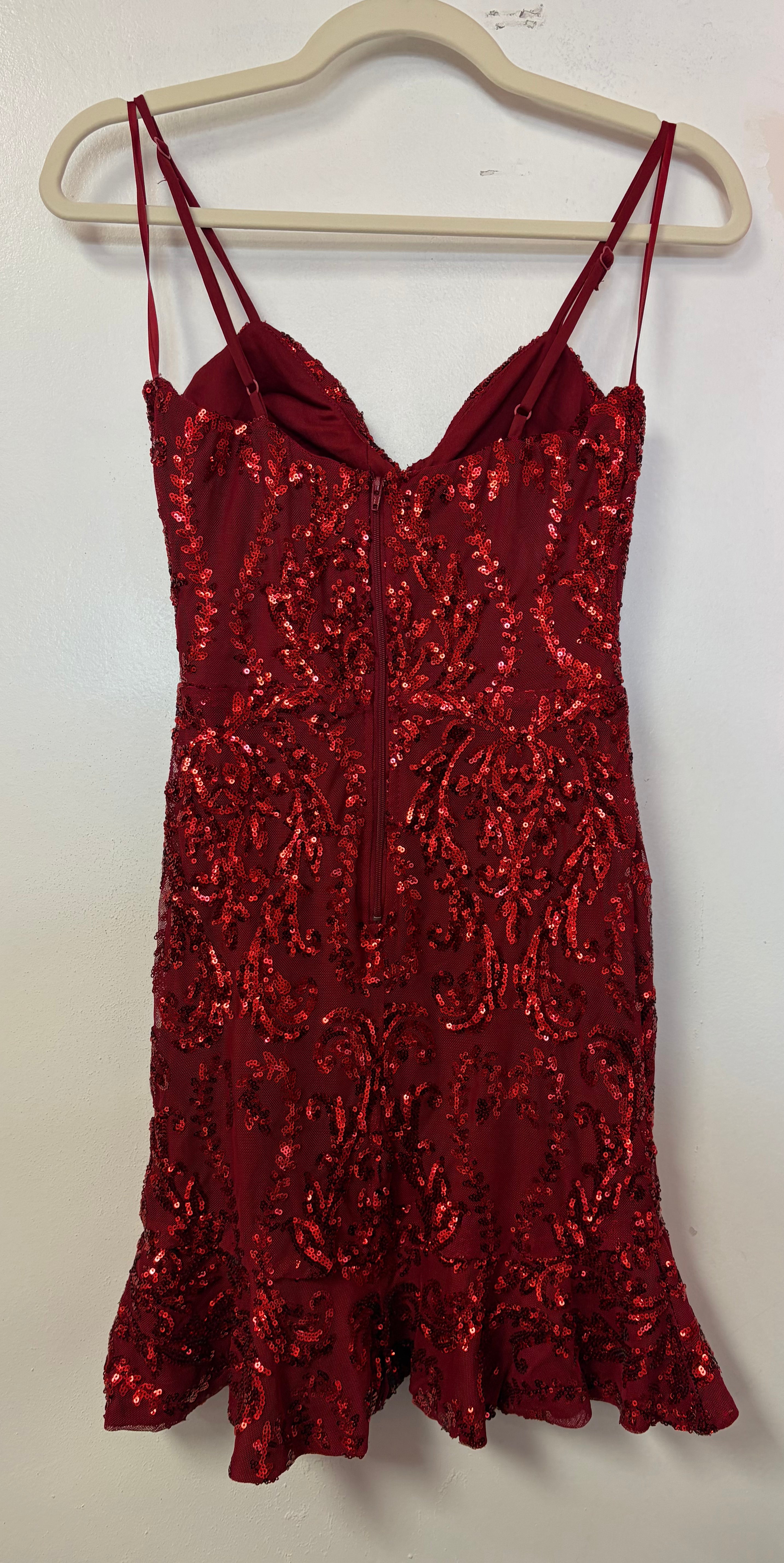 Windsor Red Sequin Corset Mini Dress with Ruffle Hem