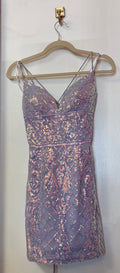 Amarra Lavender Sequin V‑Neck Short Dress Lace‑Up Back