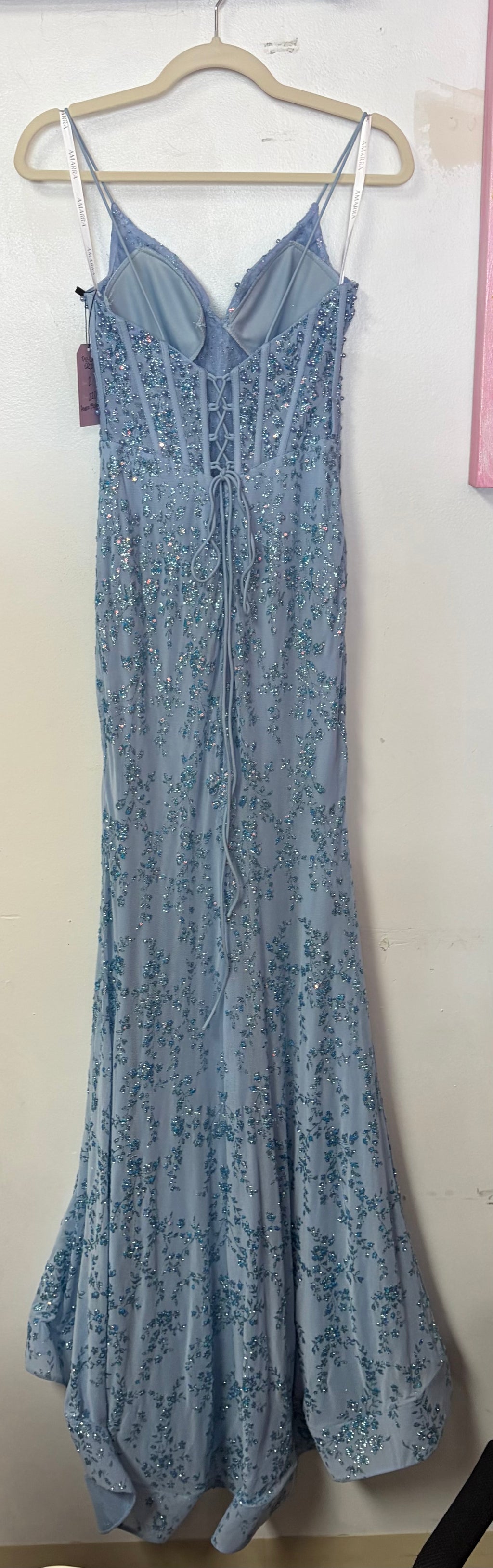 Amarra 89485 Light Blue Glitter Corset-Bodice Prom Gown