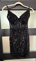 LaDivine CC332 Black Beaded Corset Mini Dress
