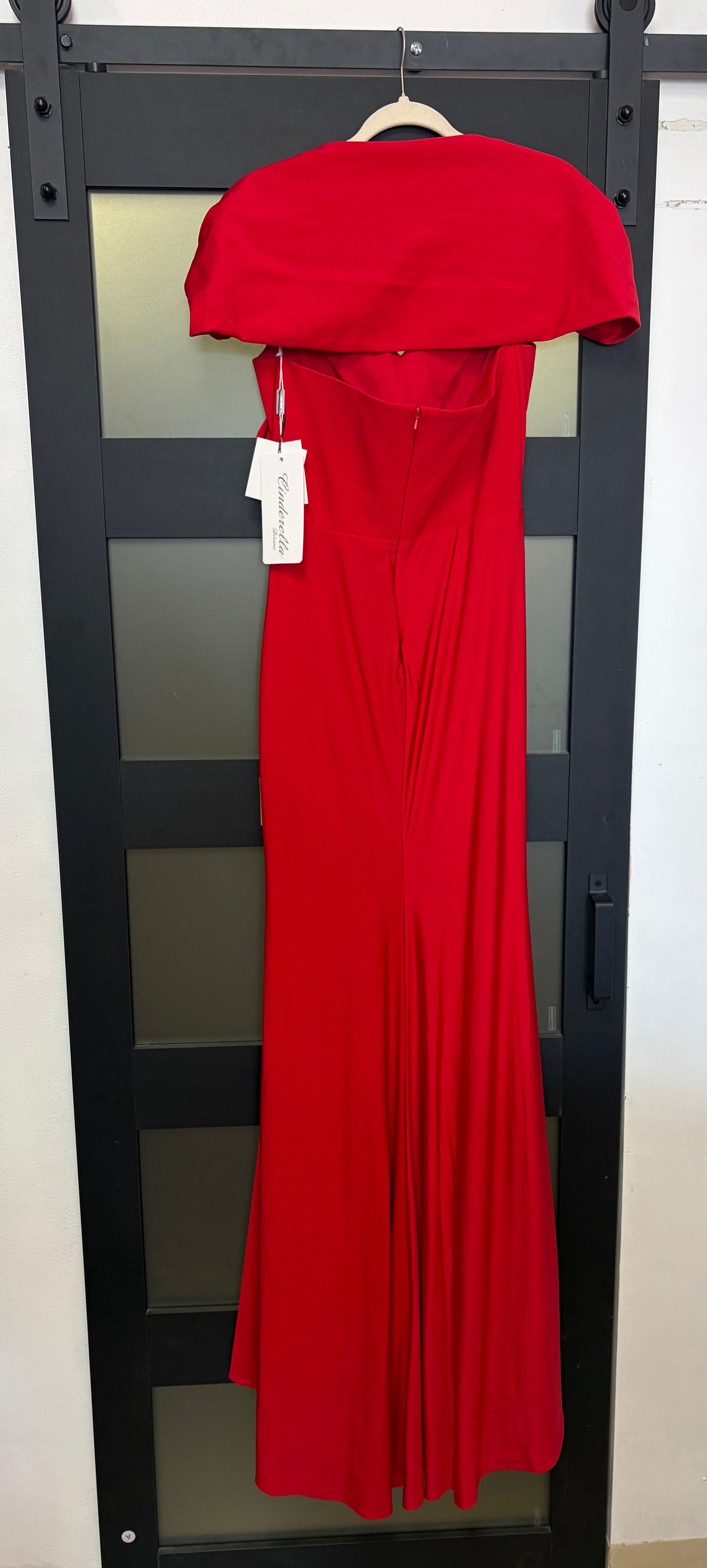 Cinderella Divine Scarlet Draped Cap Sleeve Formal Dress