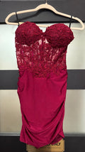 Stacees Burgundy Lace Corset Ruched Mini Dress