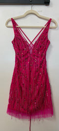 Colors Dress 2830 Hot Pink Beaded Lace-Up Homecoming Dress