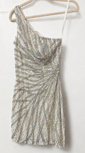 Primavera 4021 Ivory Iridescent Sequin One-Shoulder Homecoming Dress