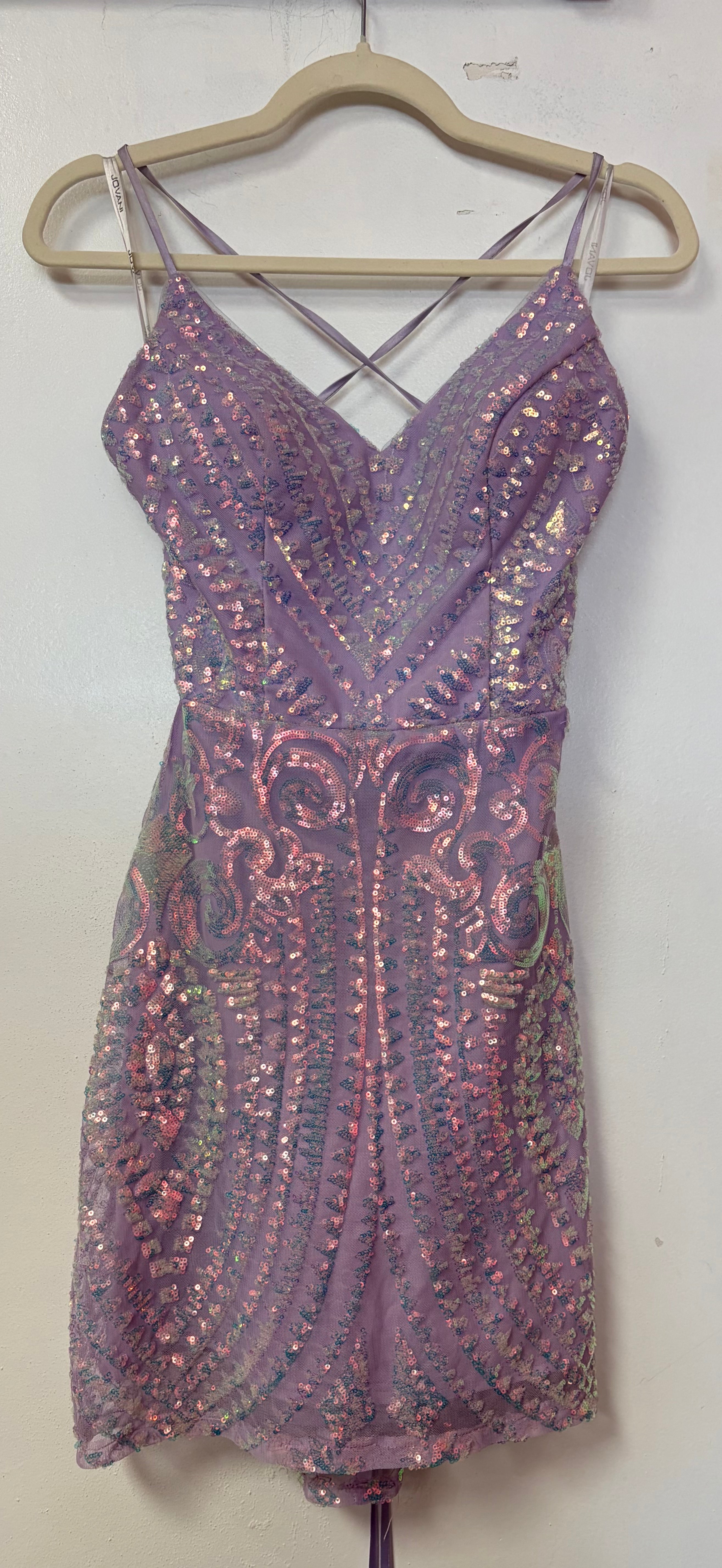 JVN by Jovani 5759 Lavender Iridescent Sequin Cocktail Dress