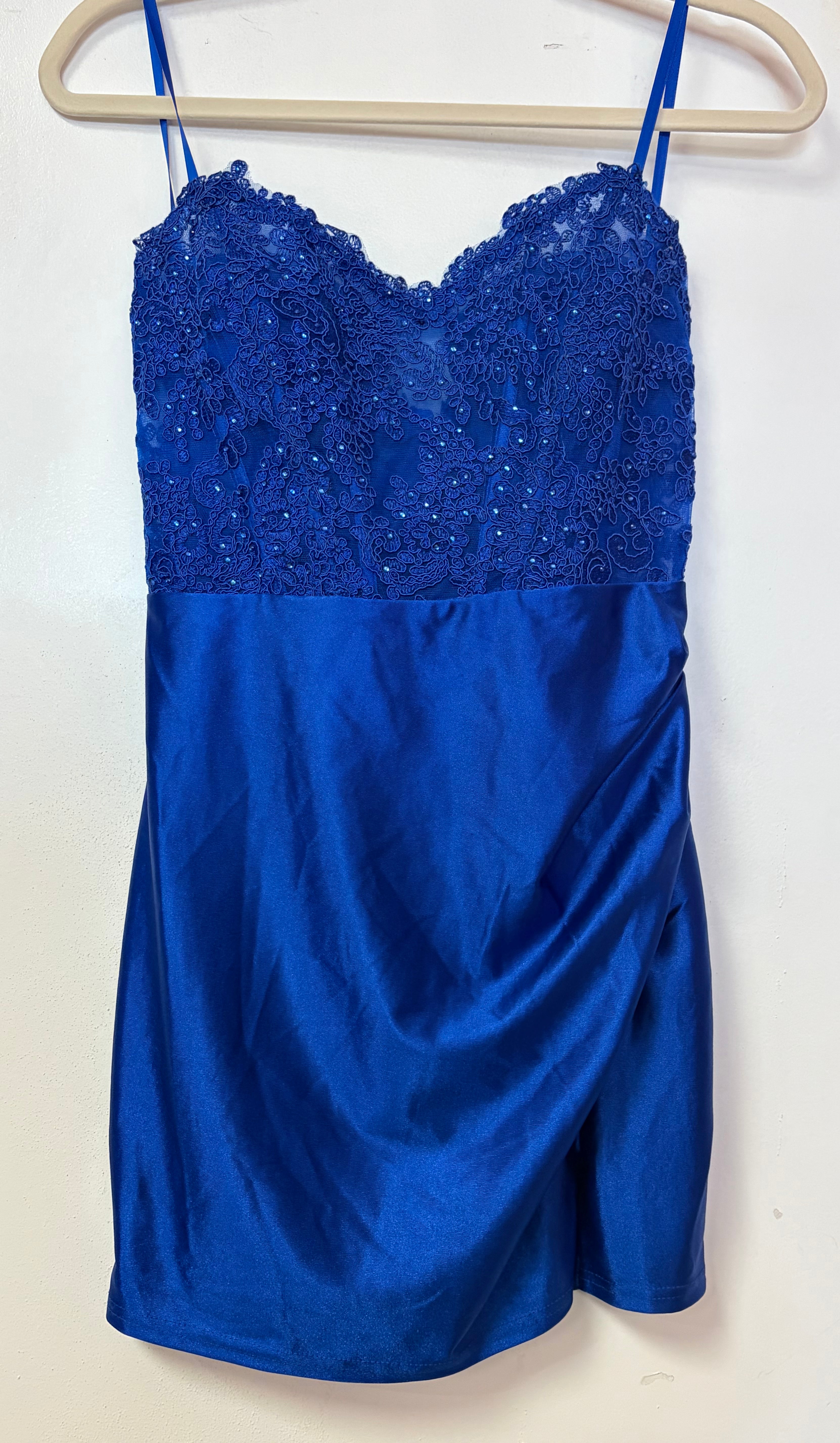 Windsor Royal Blue Lace and Satin Short Dress