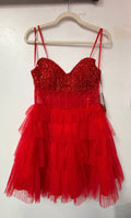 Amelia Couture BZ9999S Red Beaded Tiered Tulle Short Dress