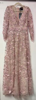Mac Duggal 70224 Rose Pink Floral Appliqué Long Sleeve Illusion Formal Gown