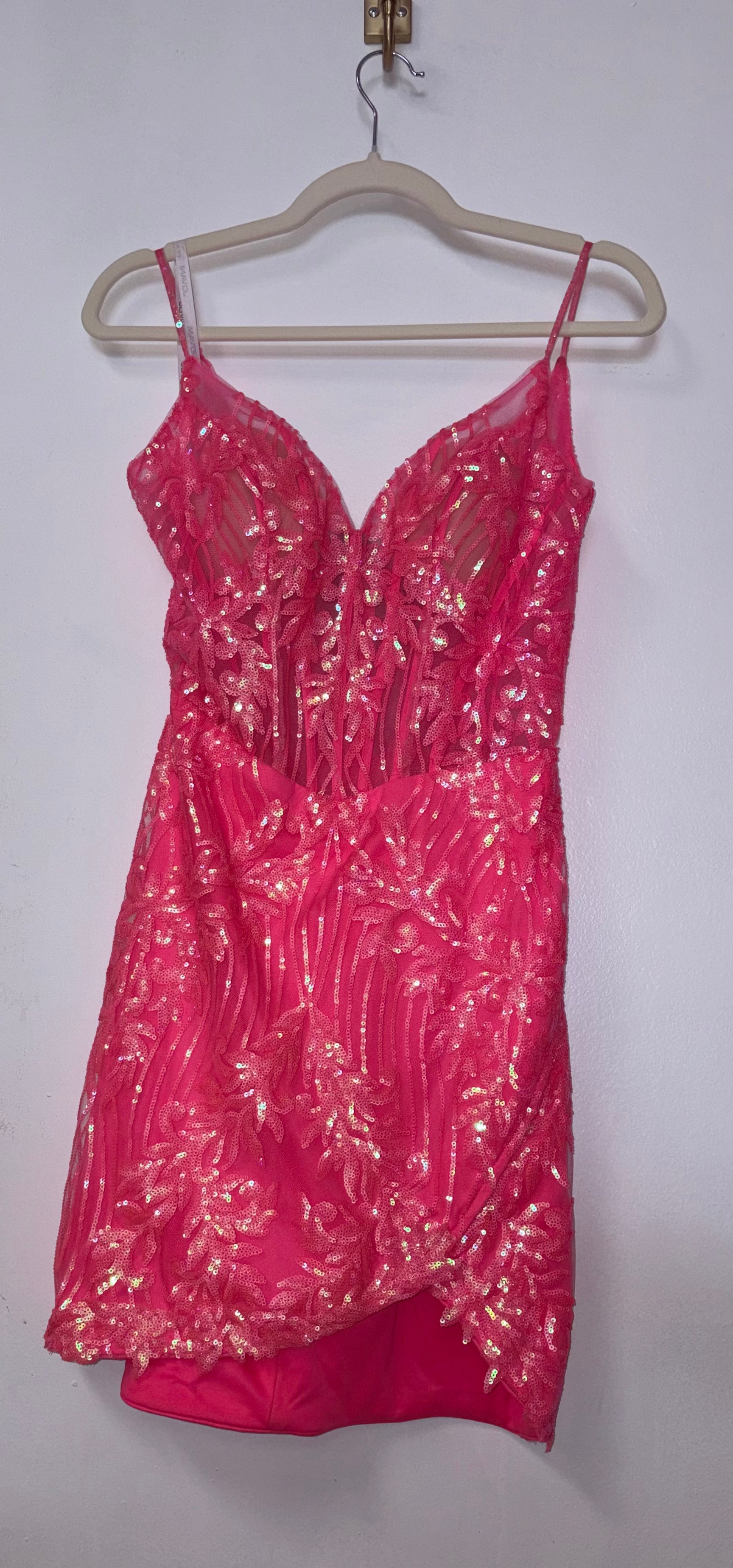 Jovani Hot Pink Sequin Embroidered Homecoming Dress