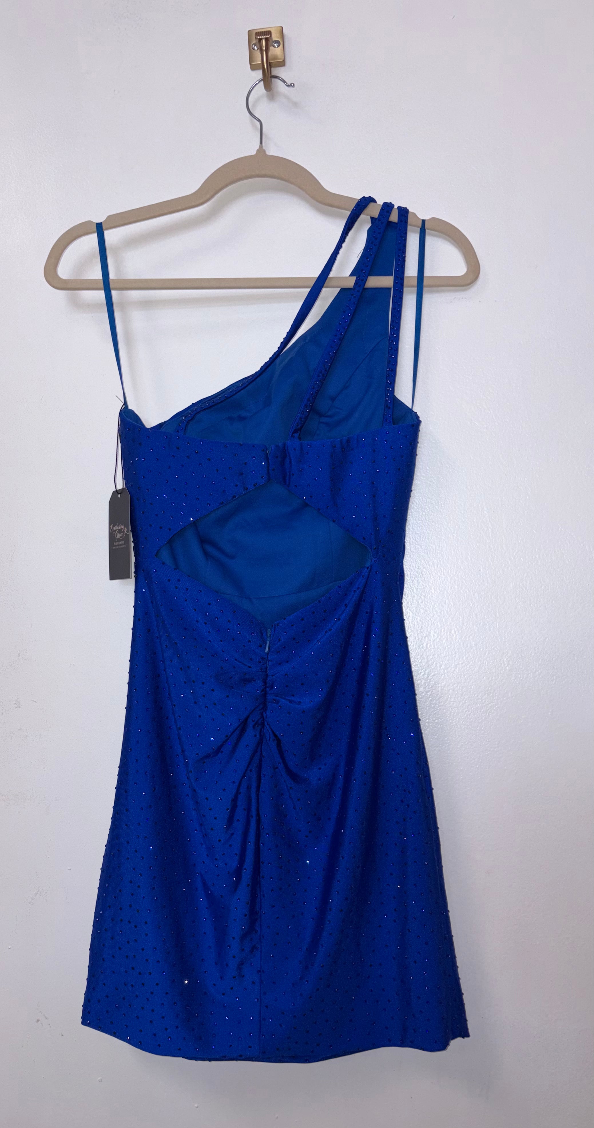 Royal Blue One-Shoulder Rhinestone Homecoming Dress