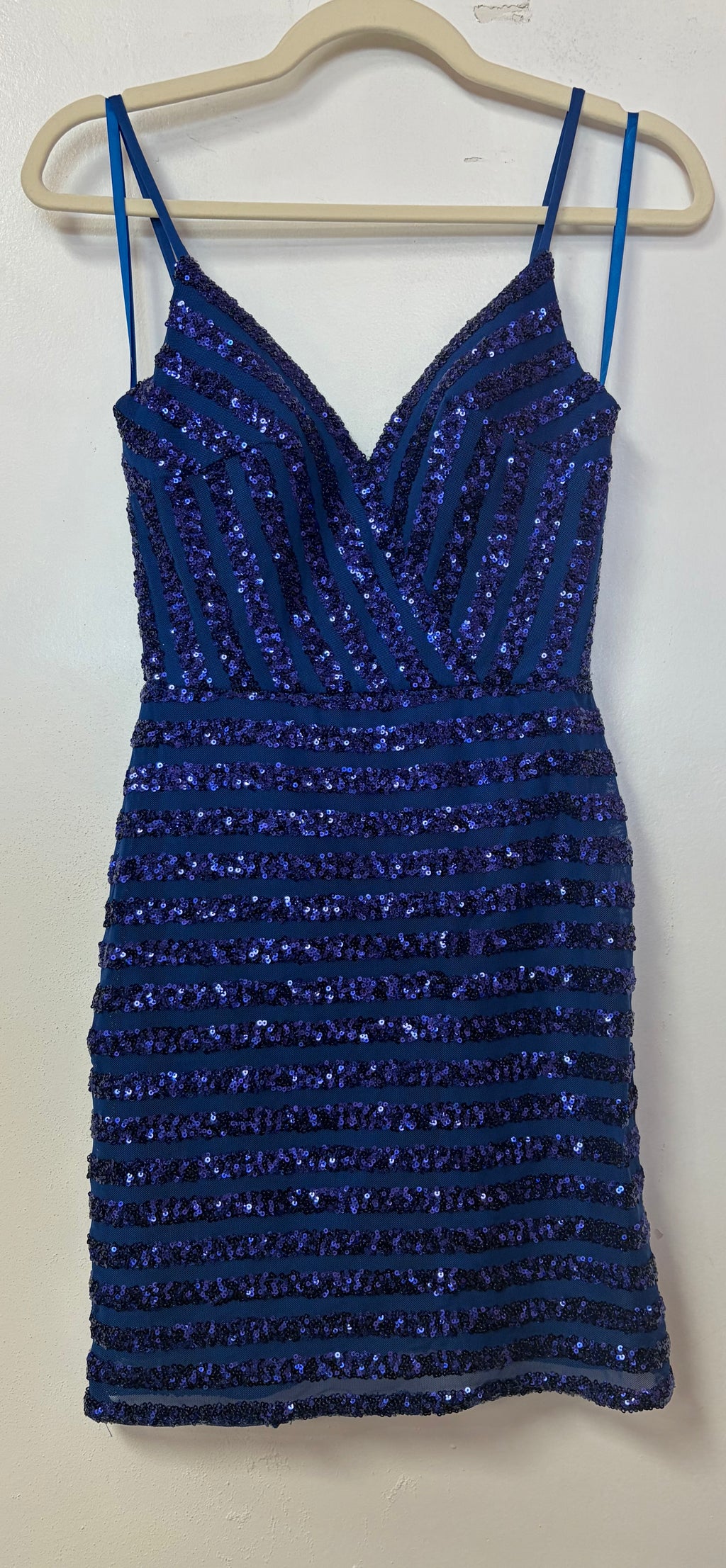 Nox Anabel R706 Royal Blue Striped Sequin Short Dress