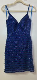 Nox Anabel R706 Royal Blue Striped Sequin Short Dress