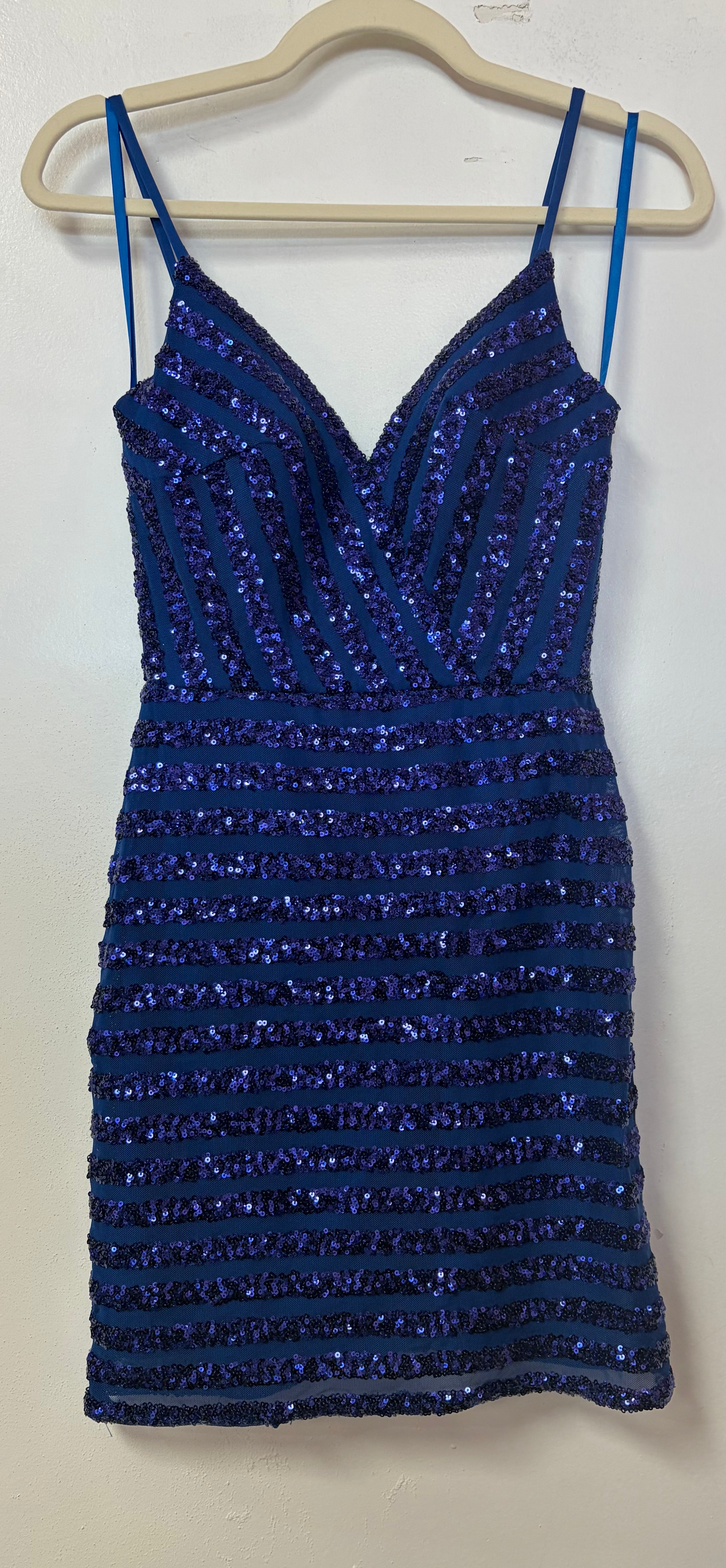 Nox Anabel R706 Royal Blue Striped Sequin Short Dress