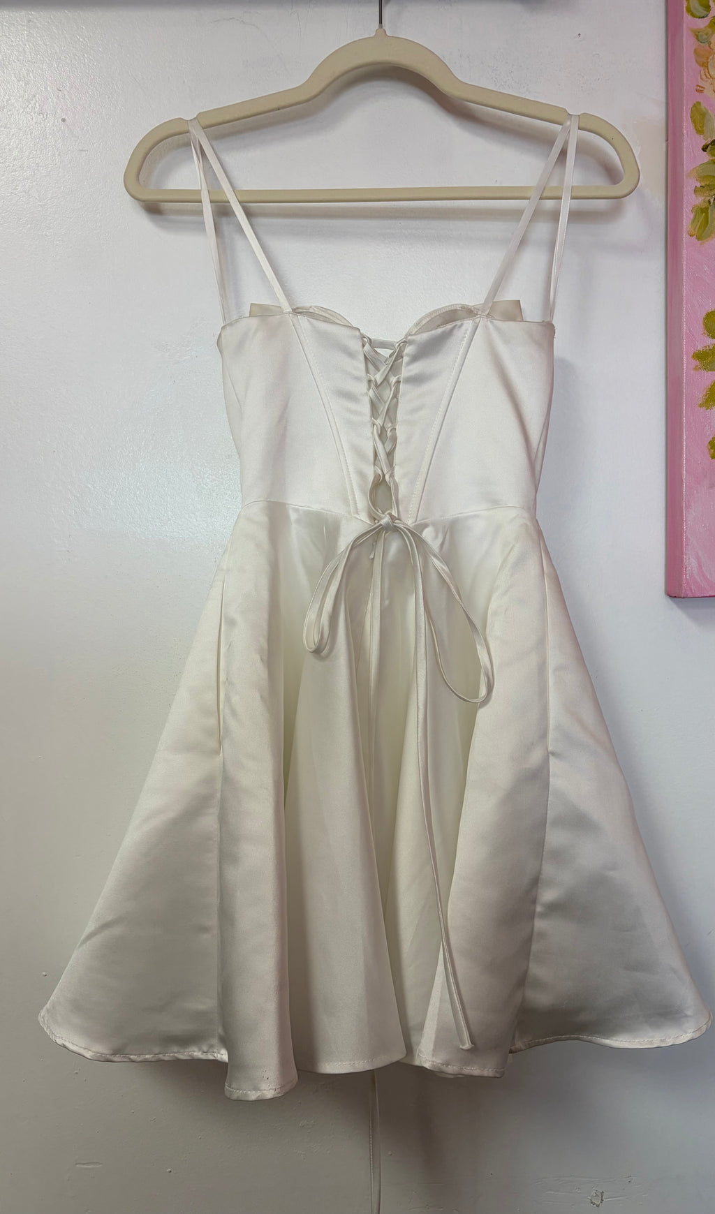 Amelia Couture 5082S White Satin Corset A-Line Homecoming Dress with Lace-Up Back