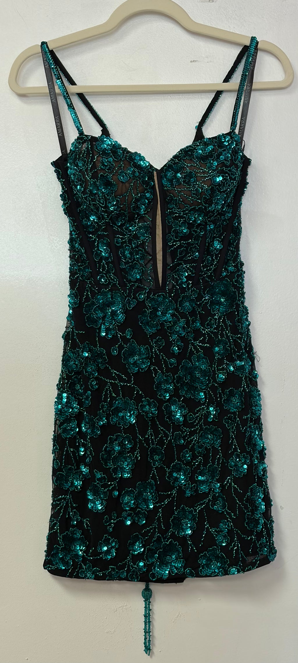 Amarra 88121 Emerald Floral Sequin Corset Homecoming Dress