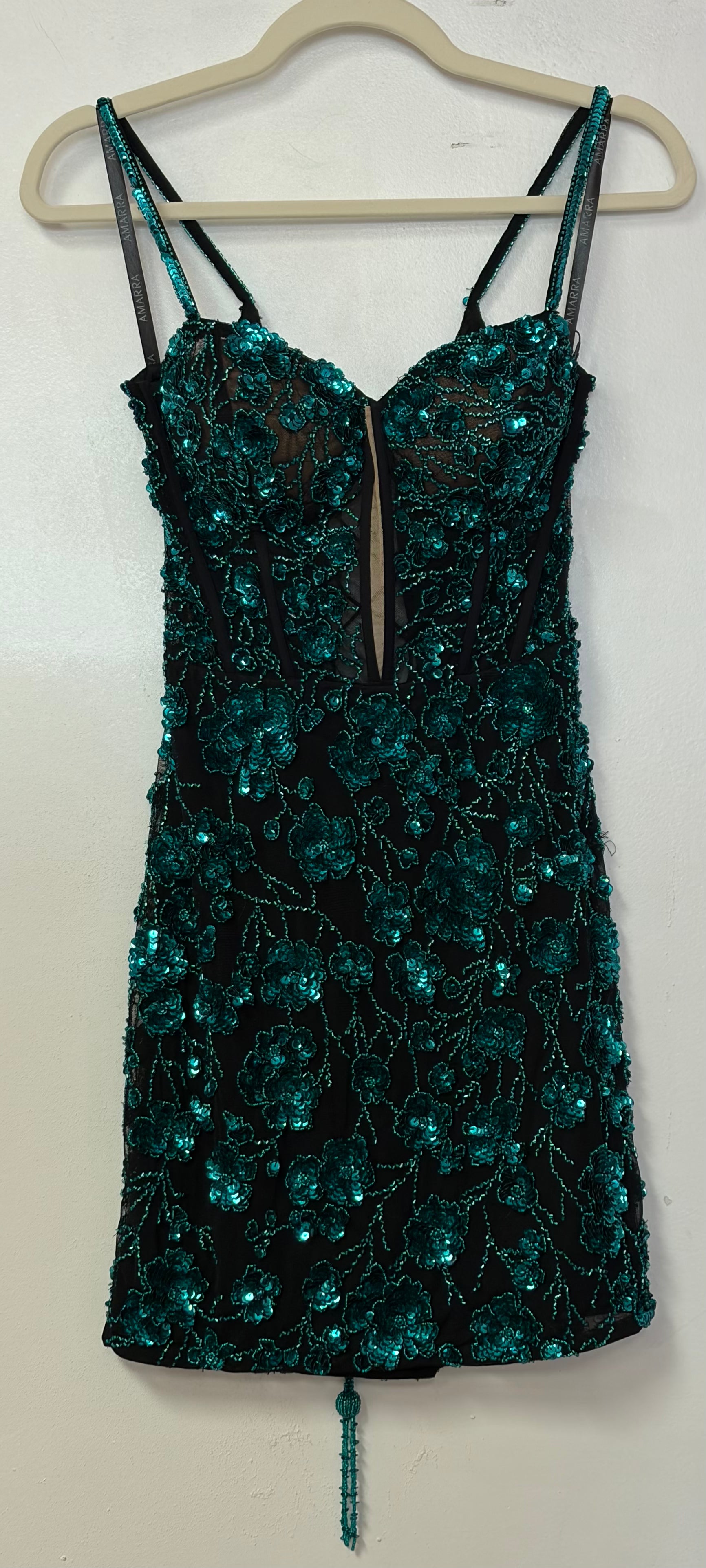 Amarra 88121 Emerald Floral Sequin Corset Homecoming Dress