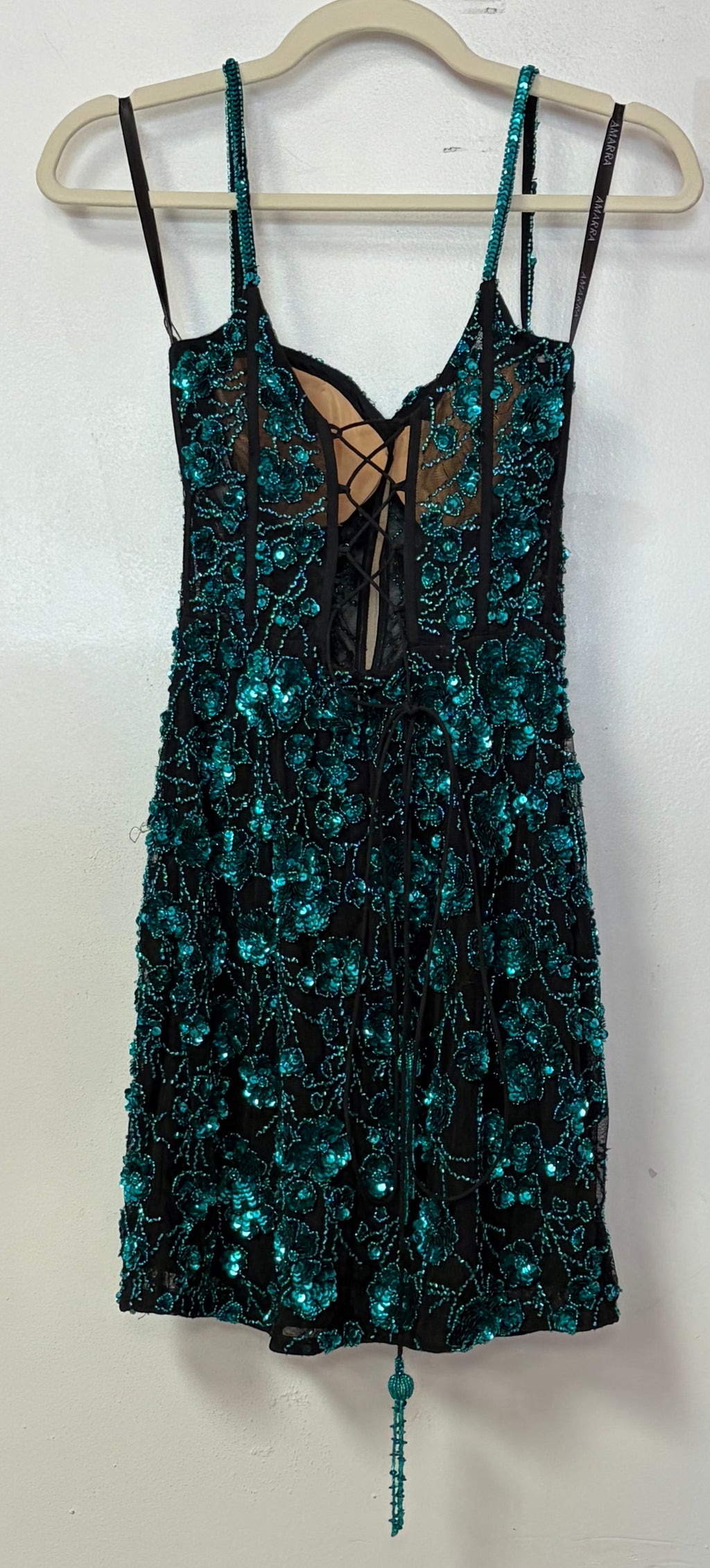Amarra 88121 Emerald Floral Sequin Corset Homecoming Dress