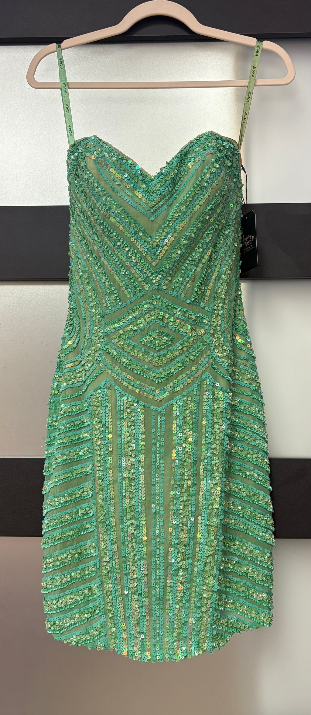 Scala Mint Green Geometric Sequin Bodycon Homecoming Dress