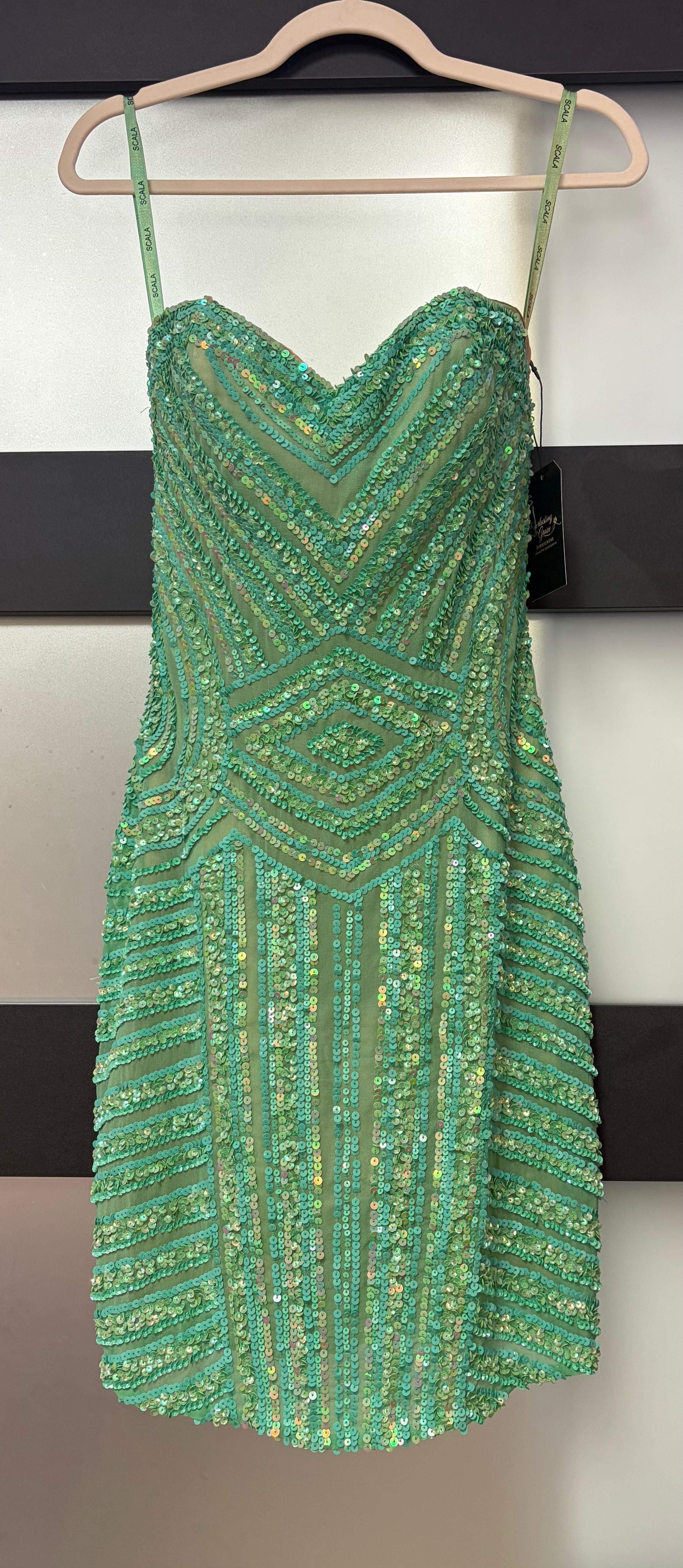 Scala Mint Green Geometric Sequin Bodycon Homecoming Dress