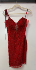 Ladivine J879 Red Beaded Strapless Homecoming Dress
