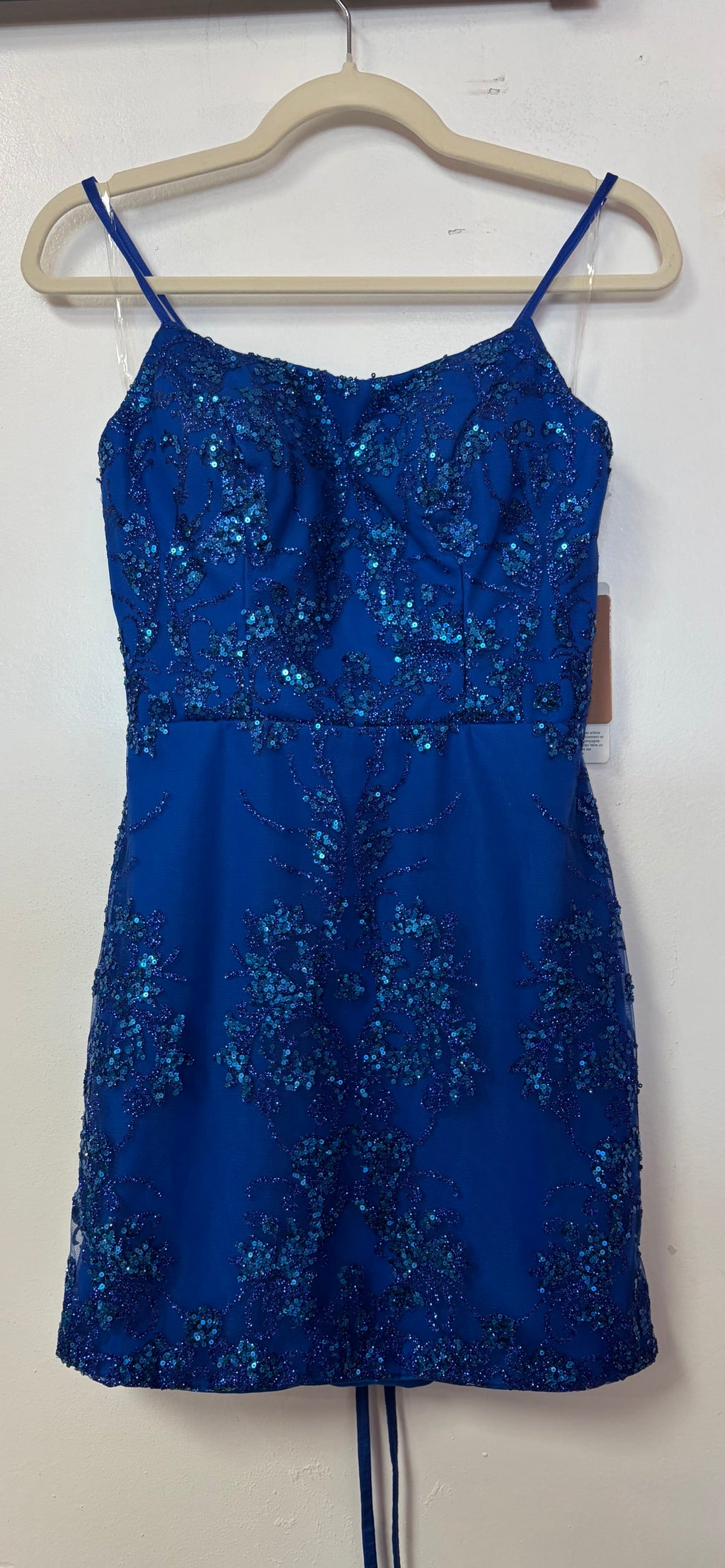 Stacees Royal Blue Sequin Lace-Up Homecoming Dress